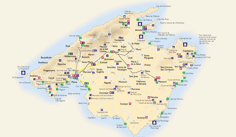 Mapa com as melhores praias em Maiorca