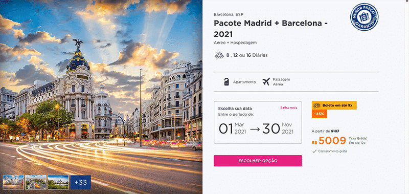 Pacote Hurb para Madrid + Barcelona por R$ 5.009