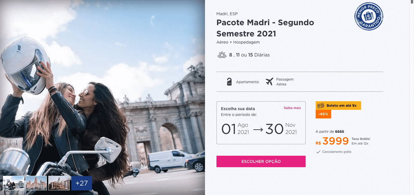 Pacote Hurb para Madri - Segundo Semestre 2021 por R$ 3.999