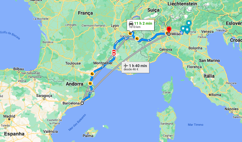 De carro de Barcelona até Milão